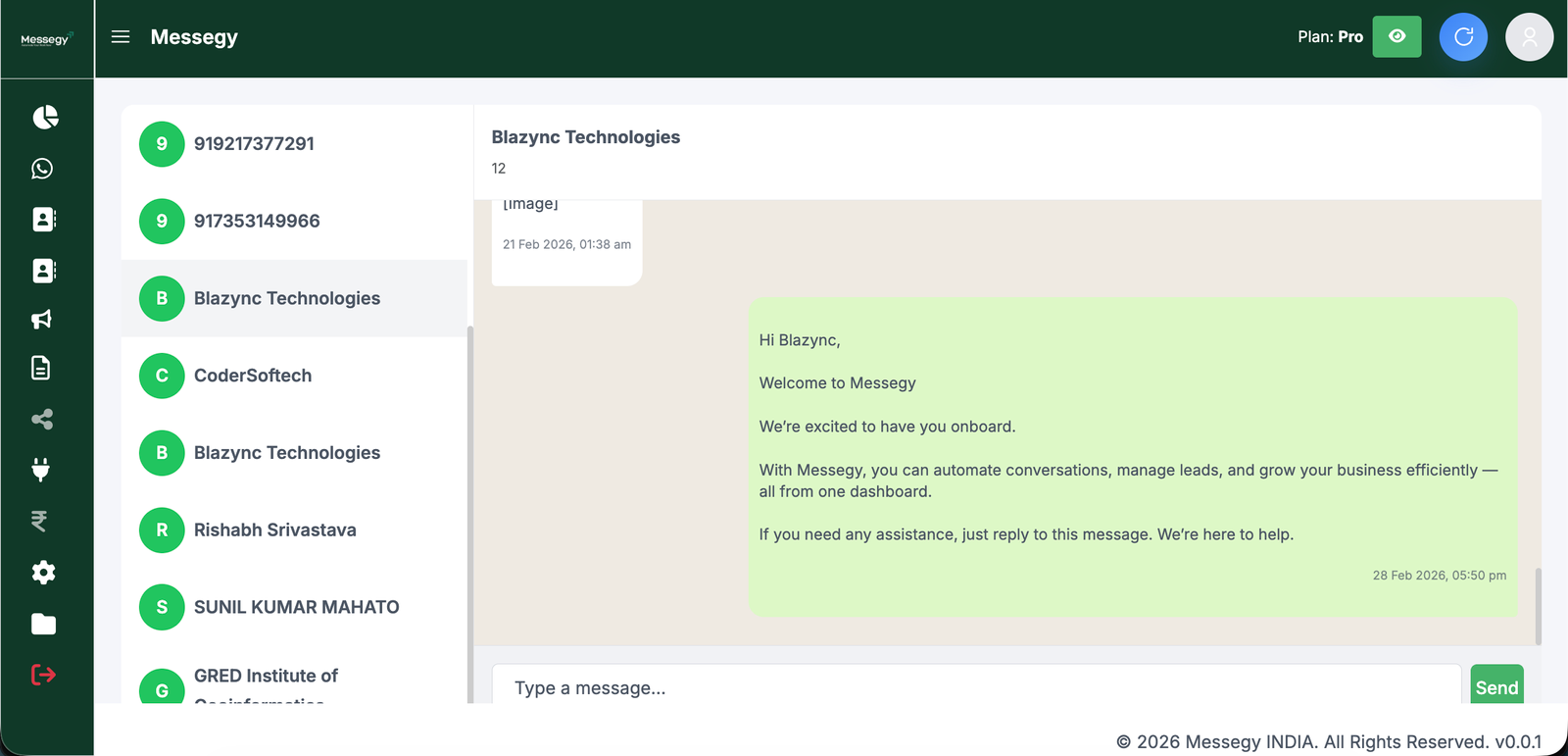 Messegy WhatsApp Shared Inbox Dashboard